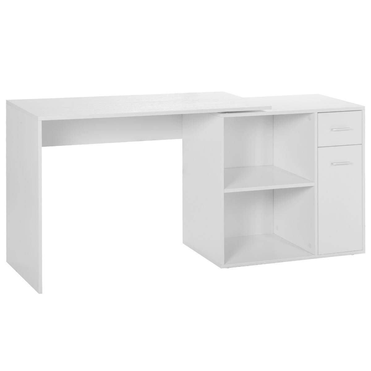 White L Shaped Computer Desk with Storage Shelves and Cabinet B324666