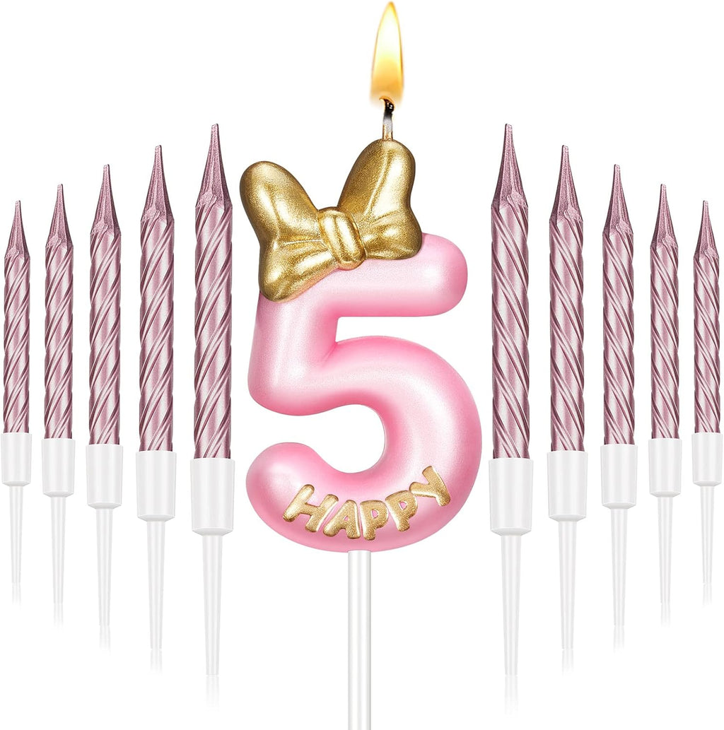 Pink Number 3 Birthday Candle with 10 Pieces Rose Gold Candles R8733
