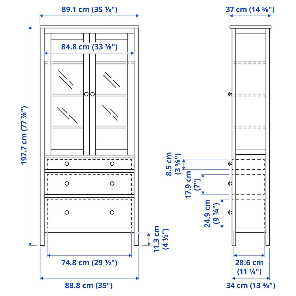 Black-brown Glass-Door Cabinet with 3 Drawers M977