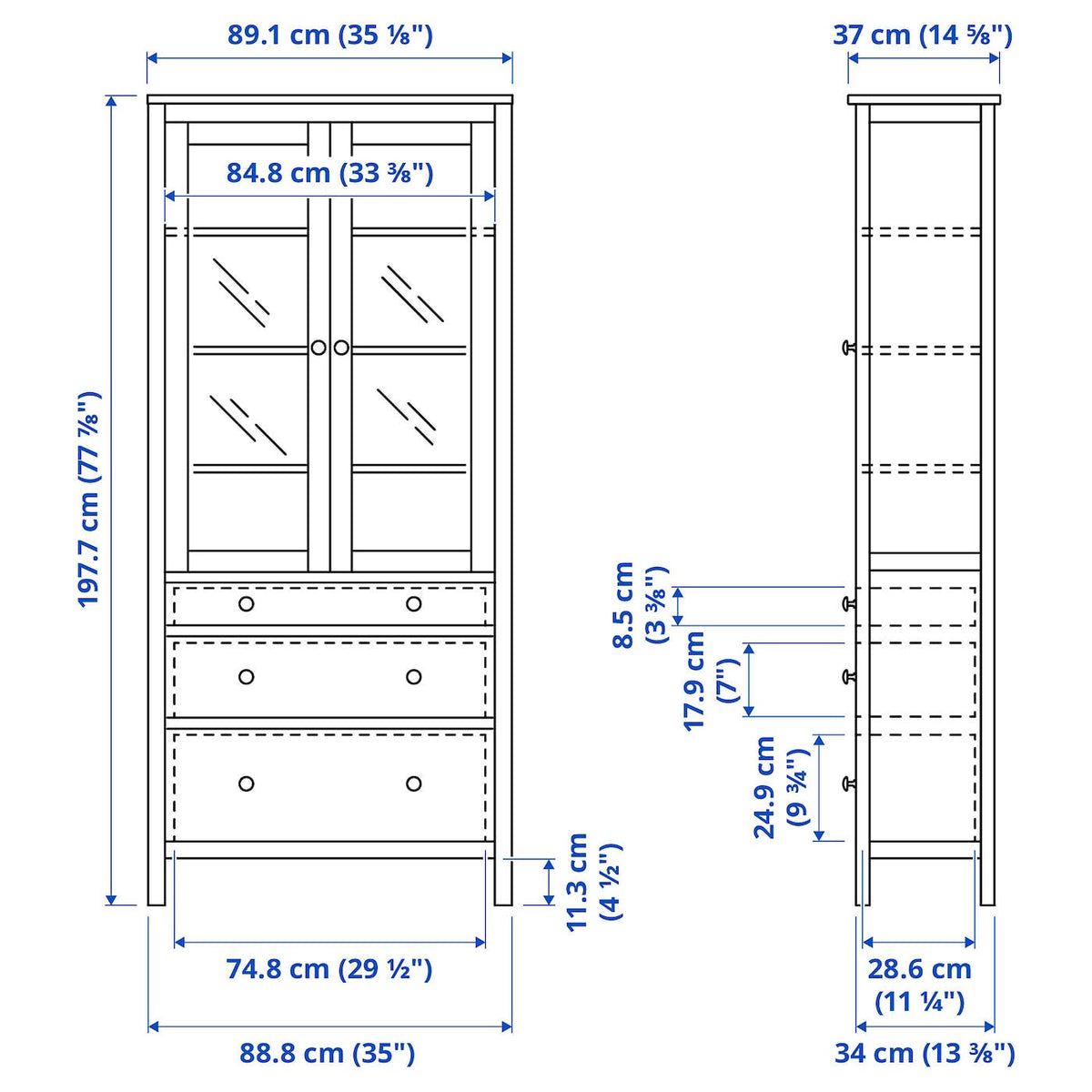 Black-brown Glass-Door Cabinet with 3 Drawers M977