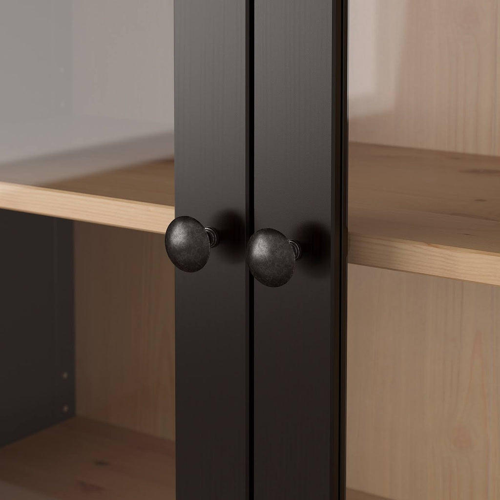 Black-brown Glass-Door Cabinet with 3 Drawers M977