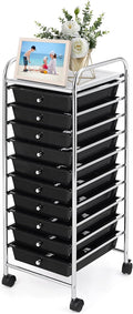 Black Rolling Drawer Cart with Metal Frame, 10 Drawers, Pack of 2 S4530