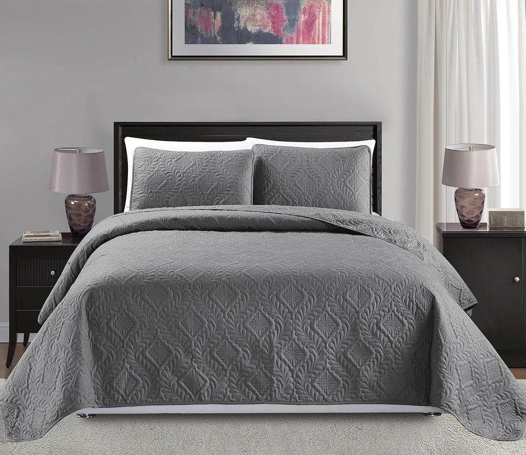 3pc King/California King Oversized Diamond Bedspread Bed Cover Solid Beige S61737