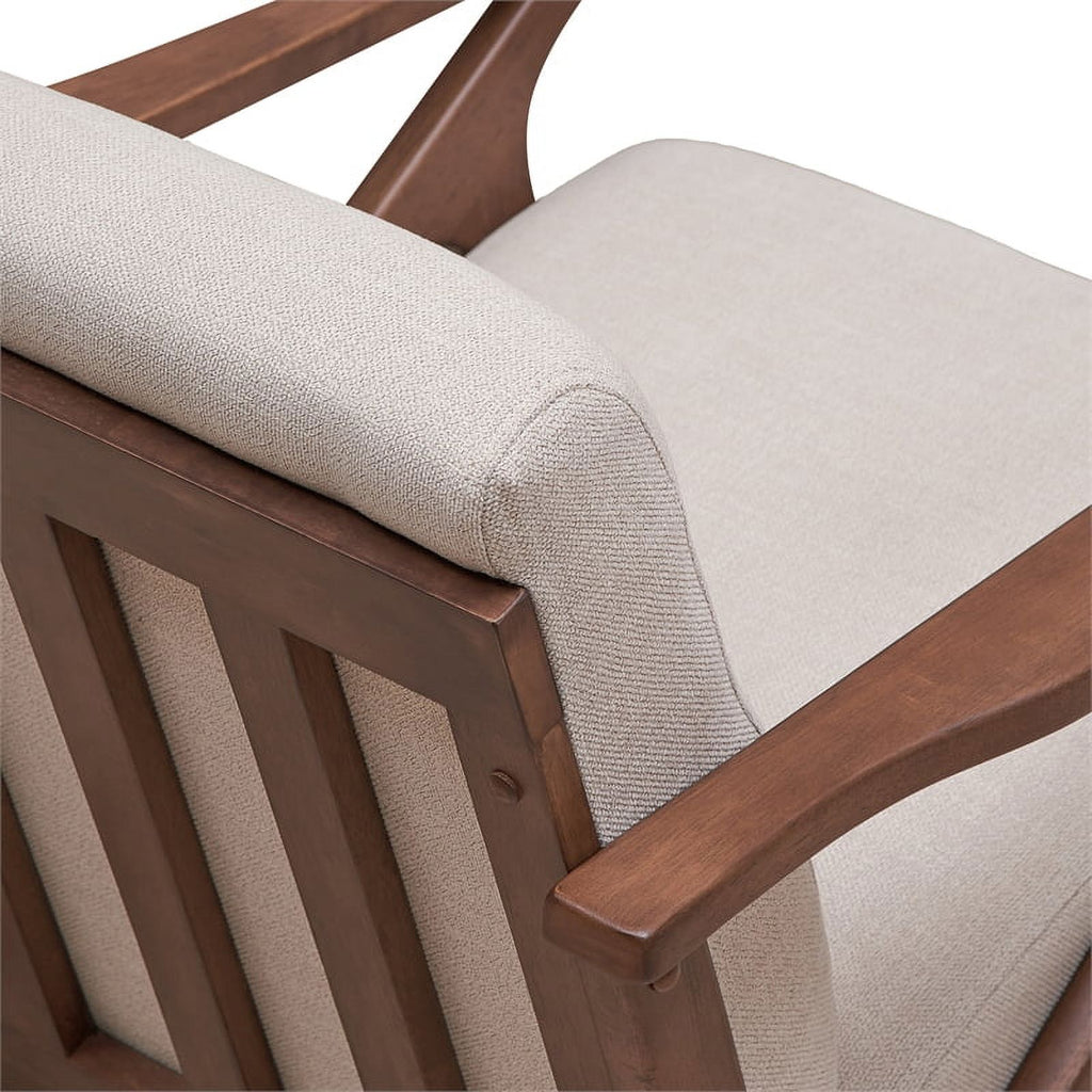 Solid Wood and Fabric Upholstered Accent Armchair in Walnut/Beige Q902