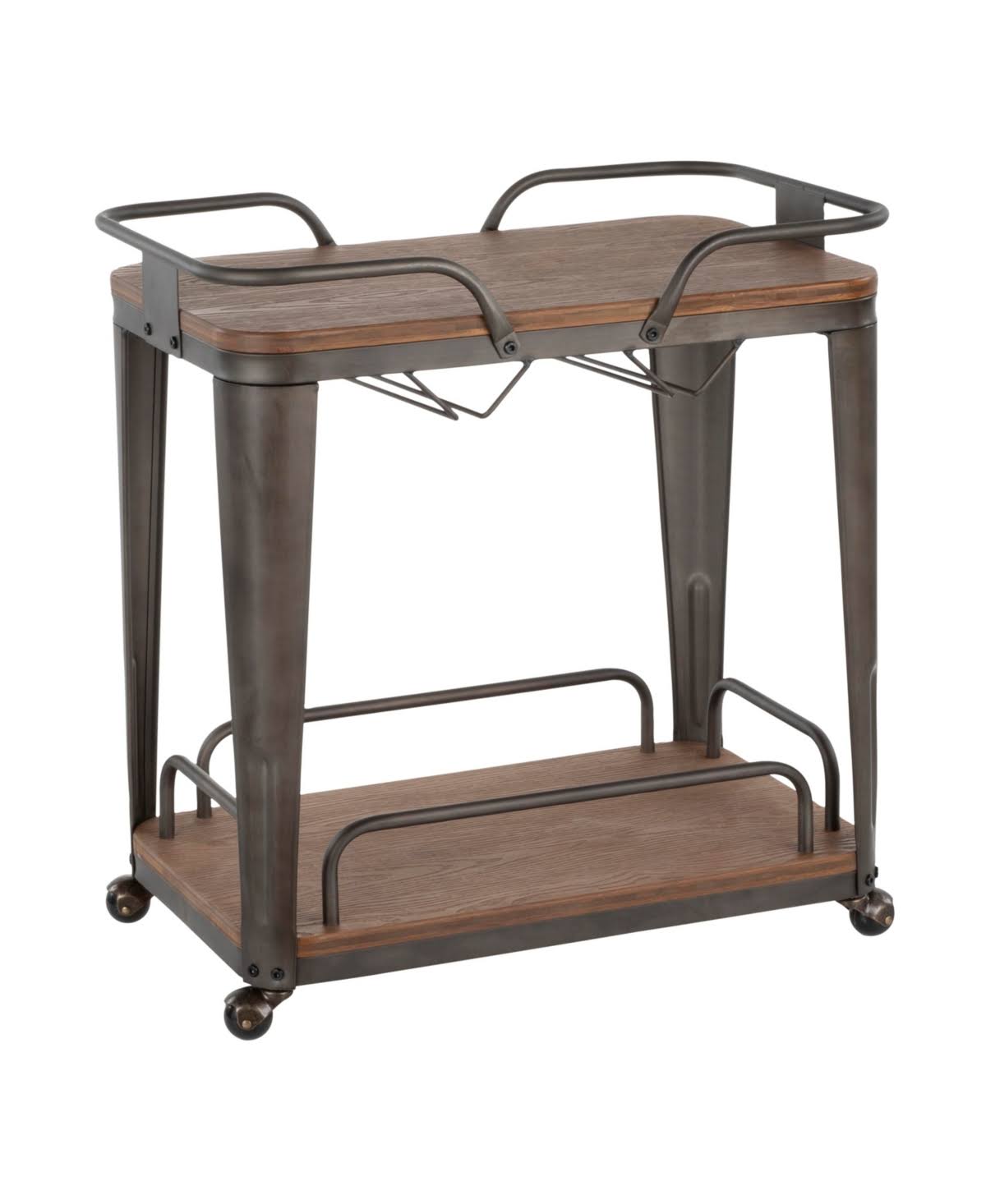 Vintage White Metal Bar Cart with Brown Bamboo O312751