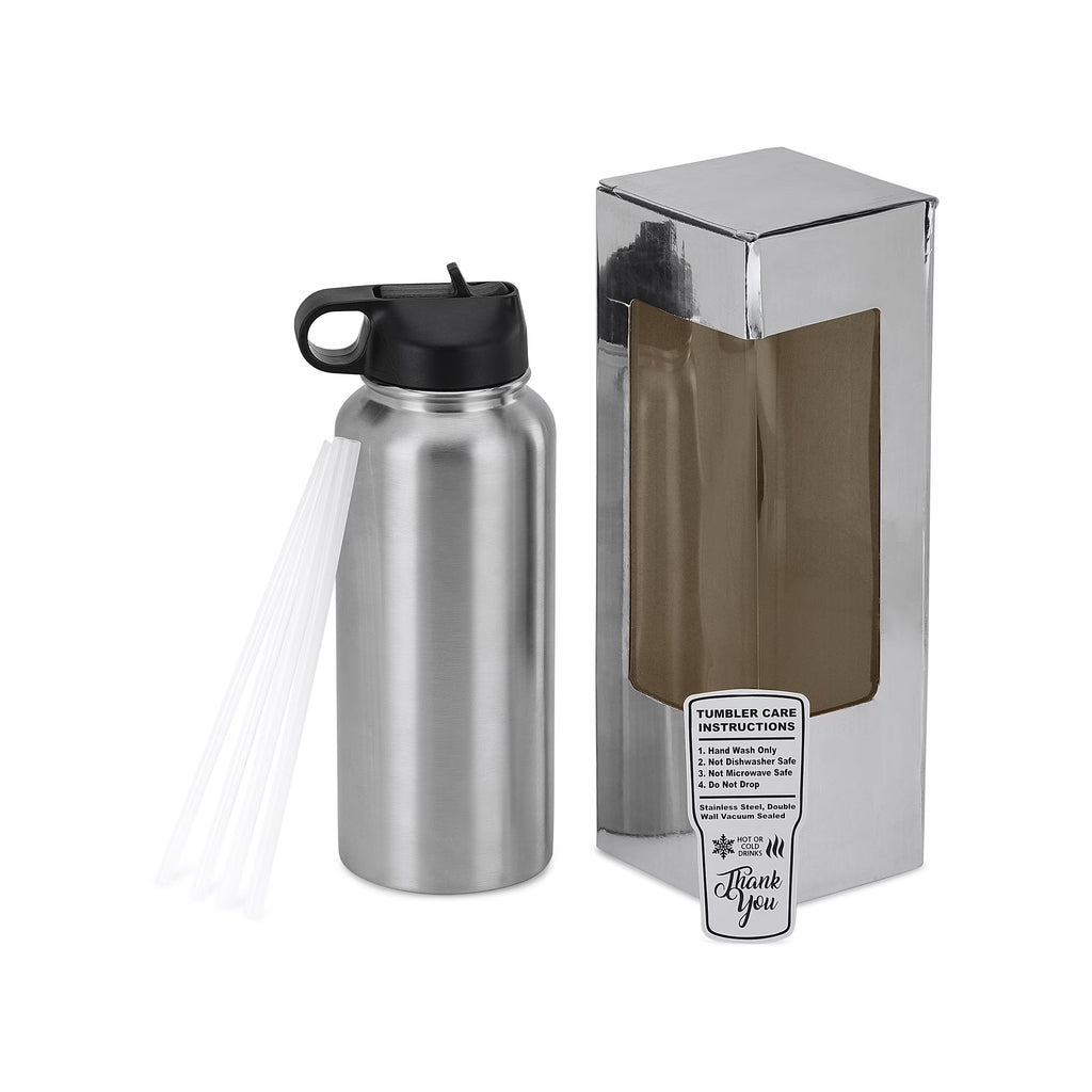 Silver 32 oz Vacuum-Insulated Water Bottle with 2 Lids W455189