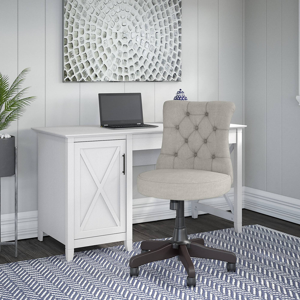 54W Computer Desk with Storage and Mid Back Tufted Office Chair in Cape Cod Gray A3873