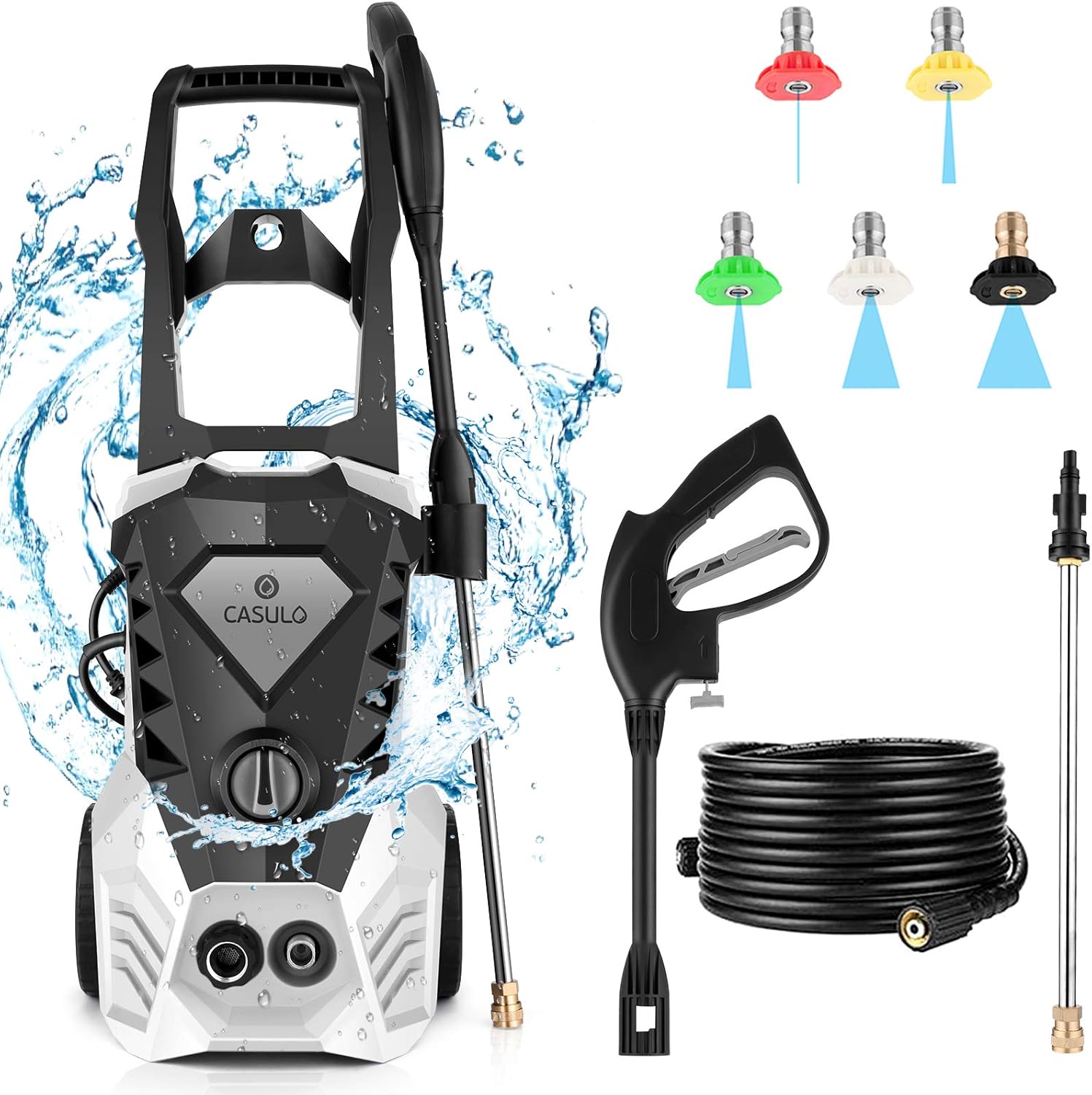 1800W Electric Pressure Washer with 5 Nozzles and Hose Reel X45642