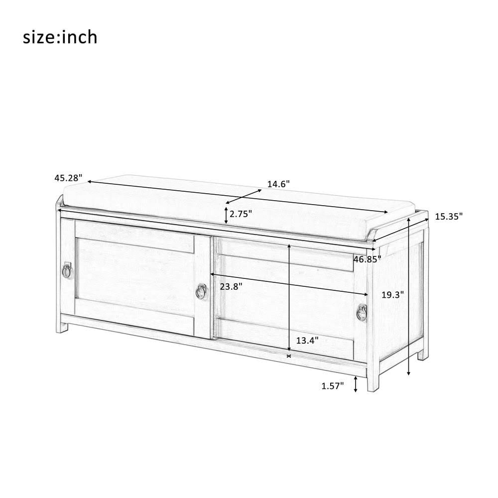 Mid Century Modern Multipurpose Storage Bench with Cabinets, Gray I9394