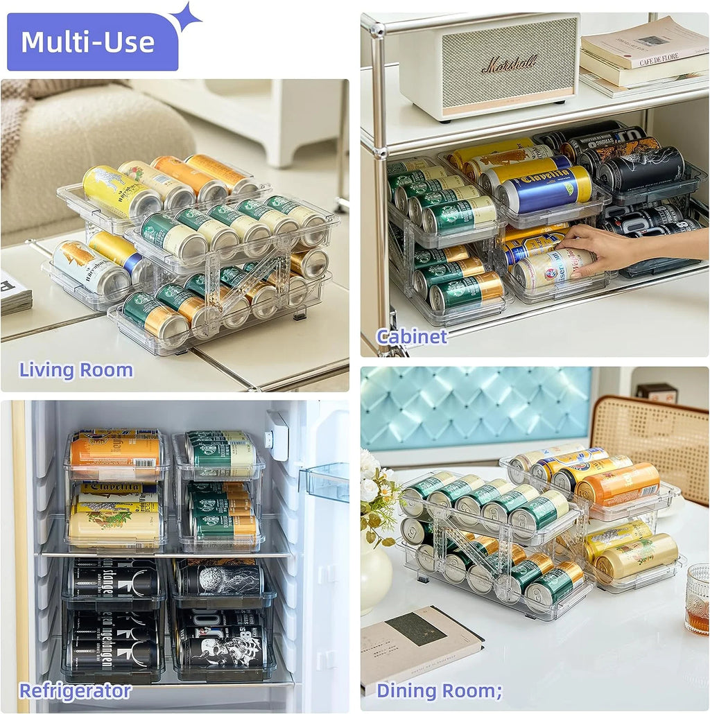 2 Pcs Clear Plastic Beverage Soda Can Organizer for Refrigerator V1482