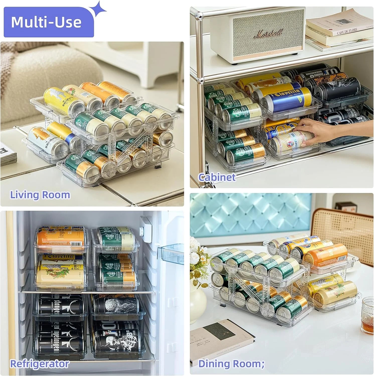 2 Pcs Clear Plastic Beverage Soda Can Organizer for Refrigerator V1482