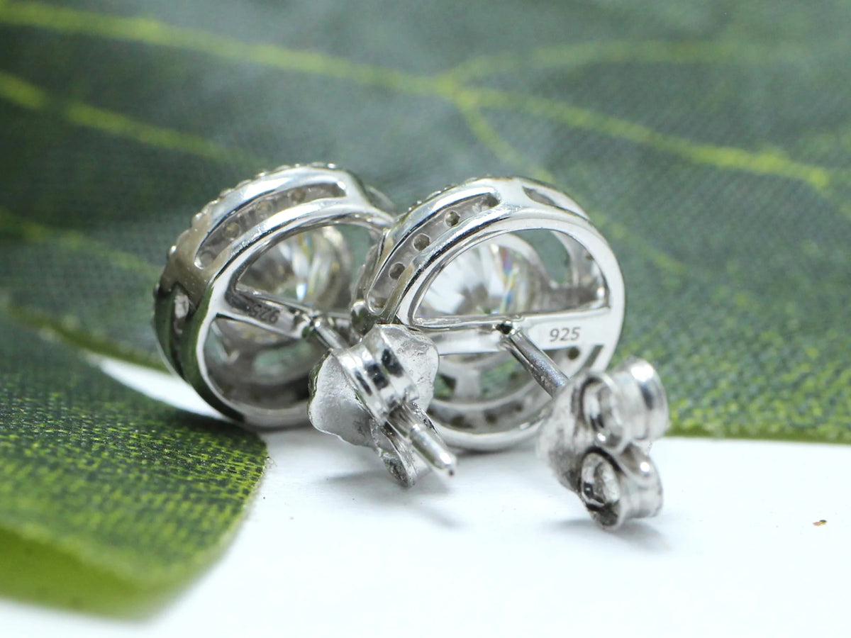 Moissanite Stud Earrings 1.20CT 5MM Lab Created Diamond 18K White Gold Over Sterling Silver D Color VVS1 Clarity Halo Studs Z28257