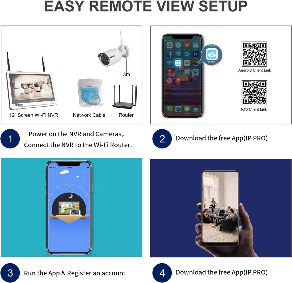 2K 3MP 8 Channel Wireless IP Security Cameras System with 12 Inch Monitor X93524