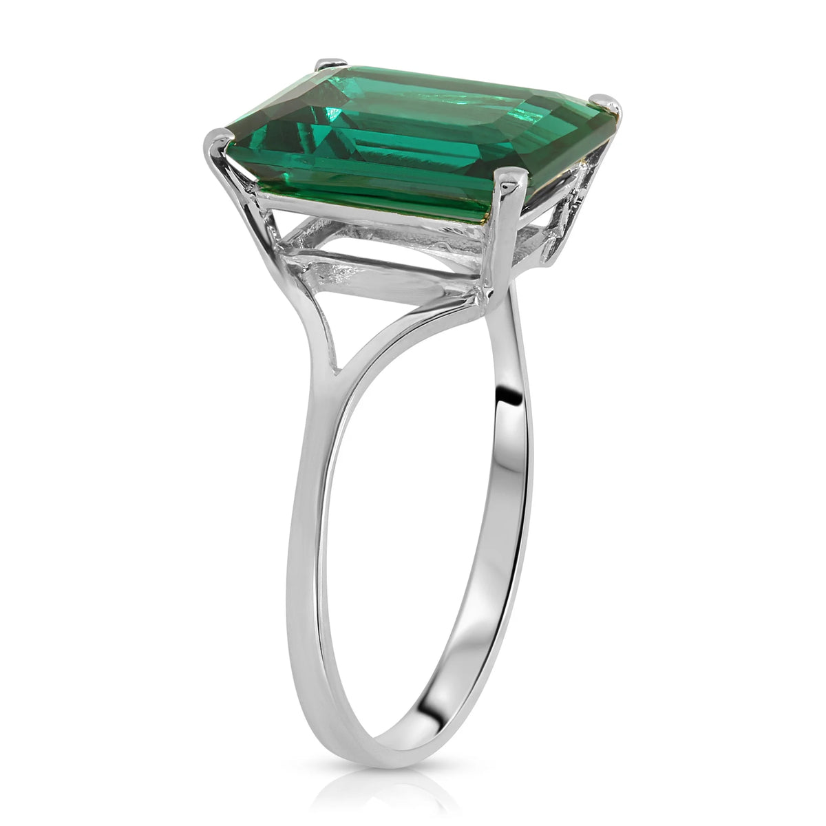 14K Solid White Gold Emerald Solitaire Ring I824183