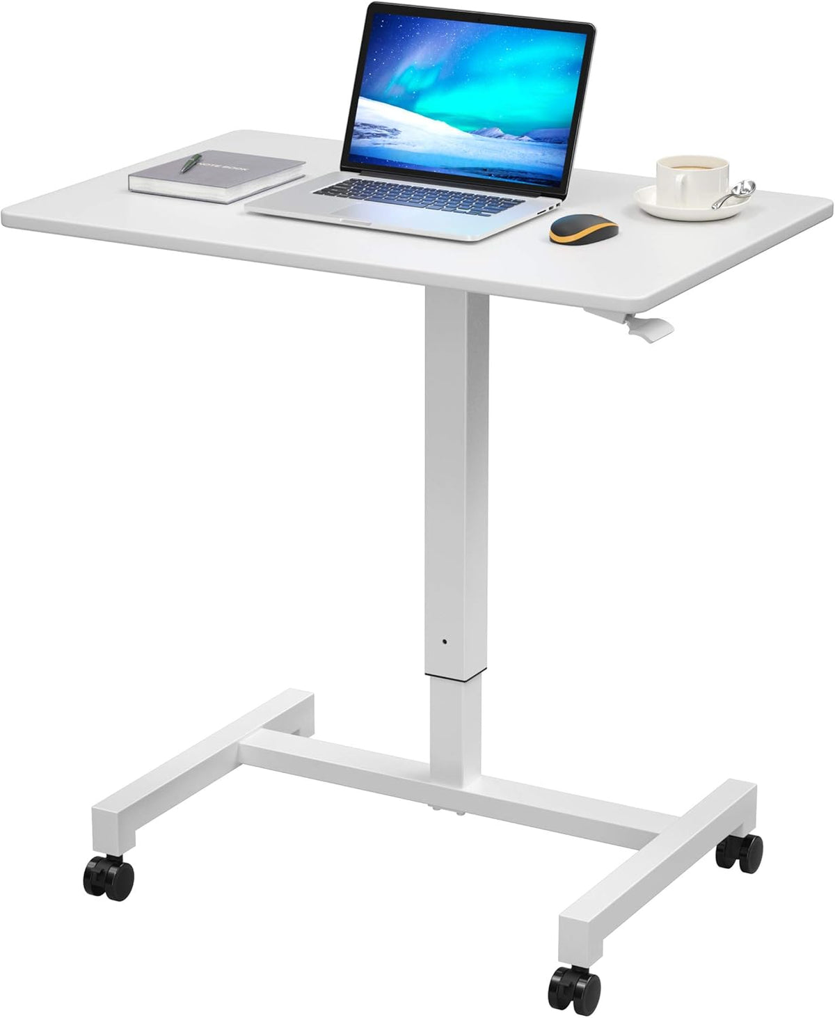 White Pneumatic Adjustable Height Mobile Laptop Standing Desk Cart E661