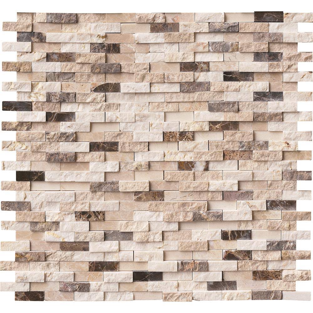 12 in. x 12 in. x 10 mm Textured Marble Mesh-Mounted Mosaic Wall Tile A1445