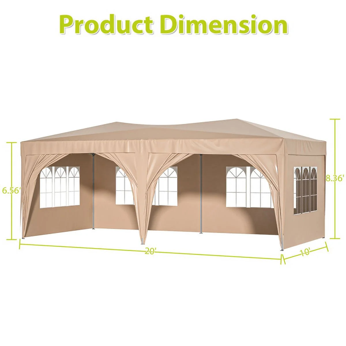 Beige 10 x 20 ft Pop Up Canopy Tent with 6 Removable Sidewalls & Carry Bag J523874