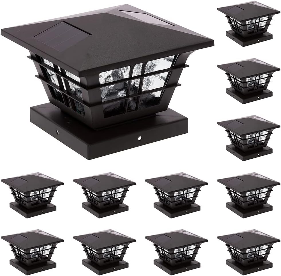 12 Pack Black Solar Powered Post Cap Light Y93948