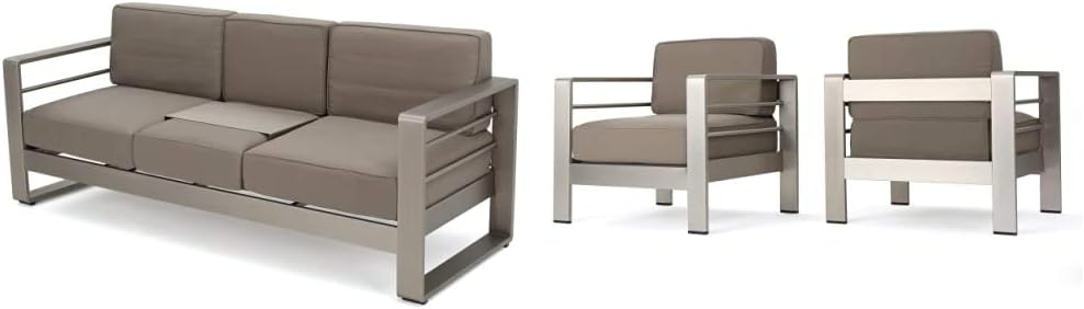 Khaki Outdoor Loveseat Sofa with Tray D408141