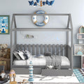 White Wood Twin Size House Bed Frame with Trundle X94019