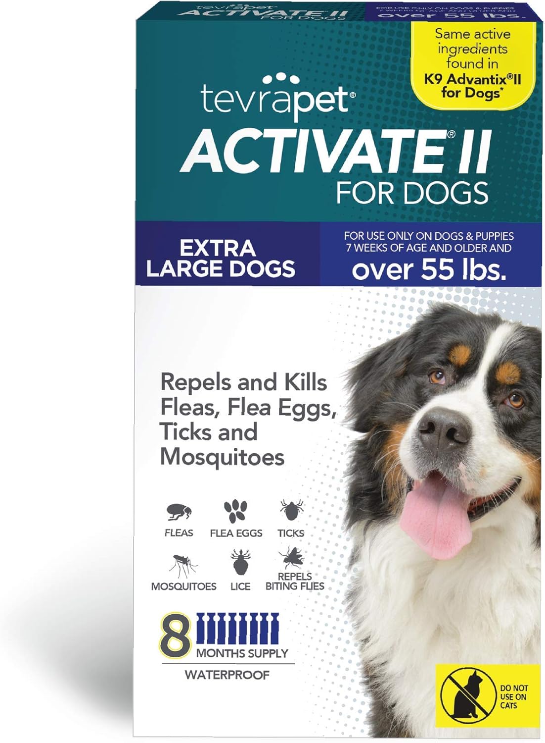 Flea and Tick Prevention for Dogs, Extra Large 55+ Lbs, 8 Monthly Doses, Clear Pack of 2 O749262