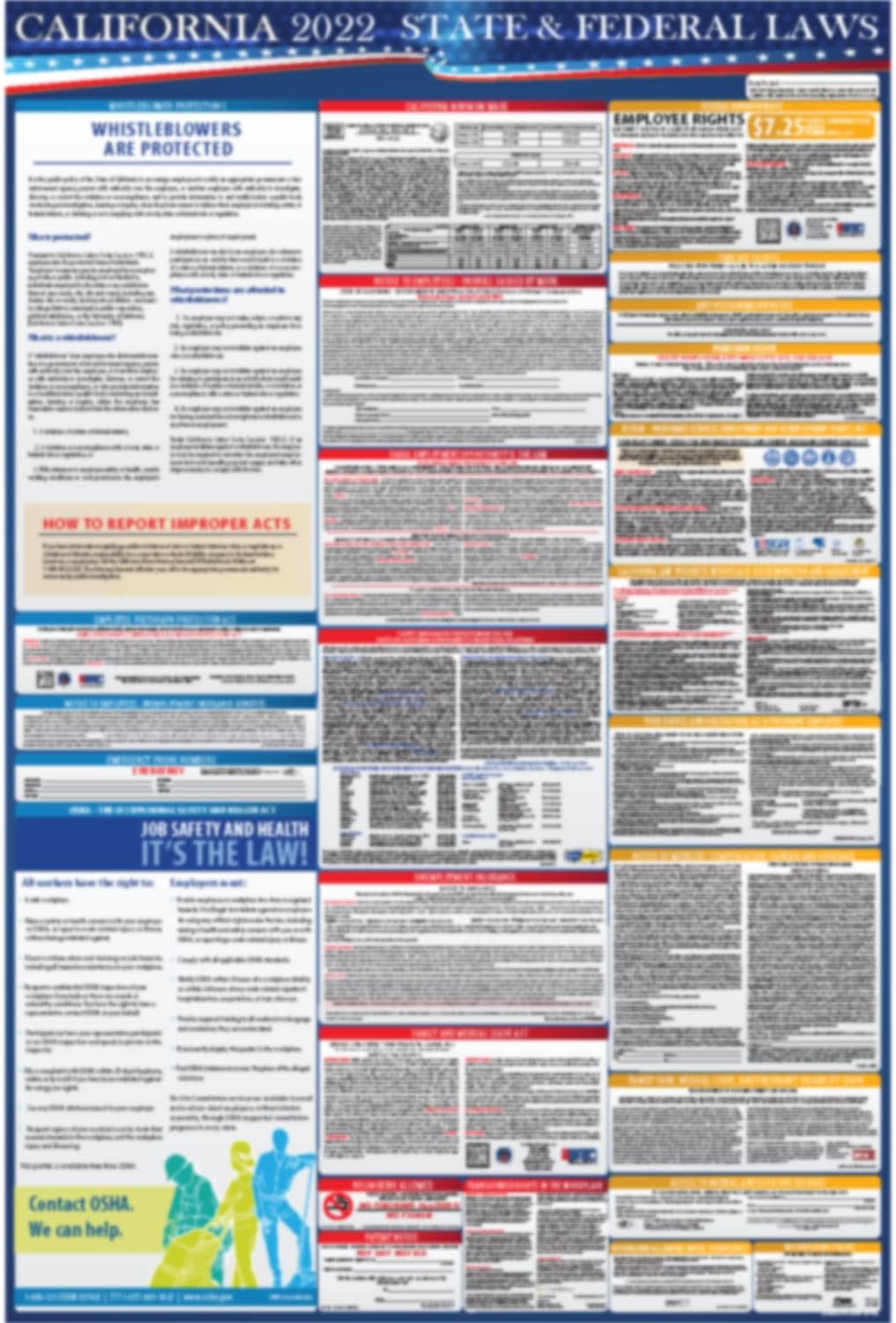 2022 California State and Federal Labor Laws Poster - OSHA Workplace Compliant 24 x 36 - All in One Required Posting (Combo) Pack of 2 S979