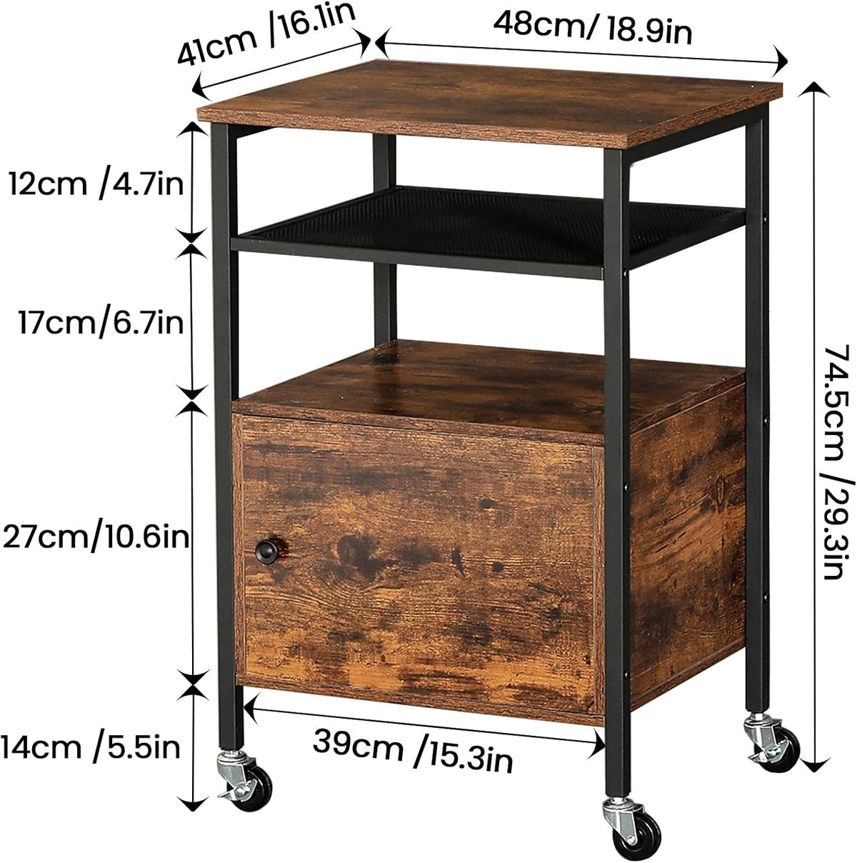 4-Tier Rolling Printer Cart with Storage Shelves V74074