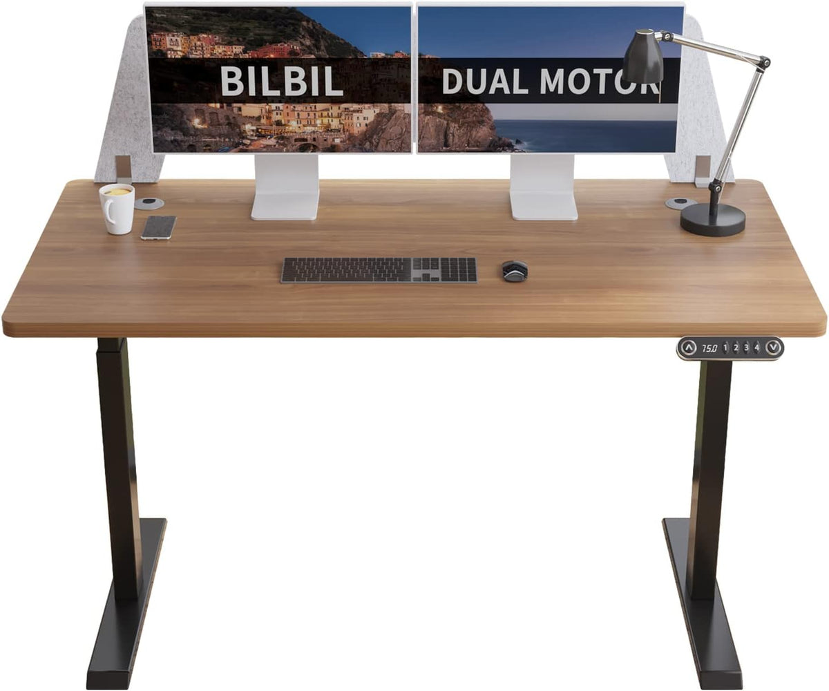 Black Frame Rustic Brown Top Electric Standing Desk with Splice Board C389