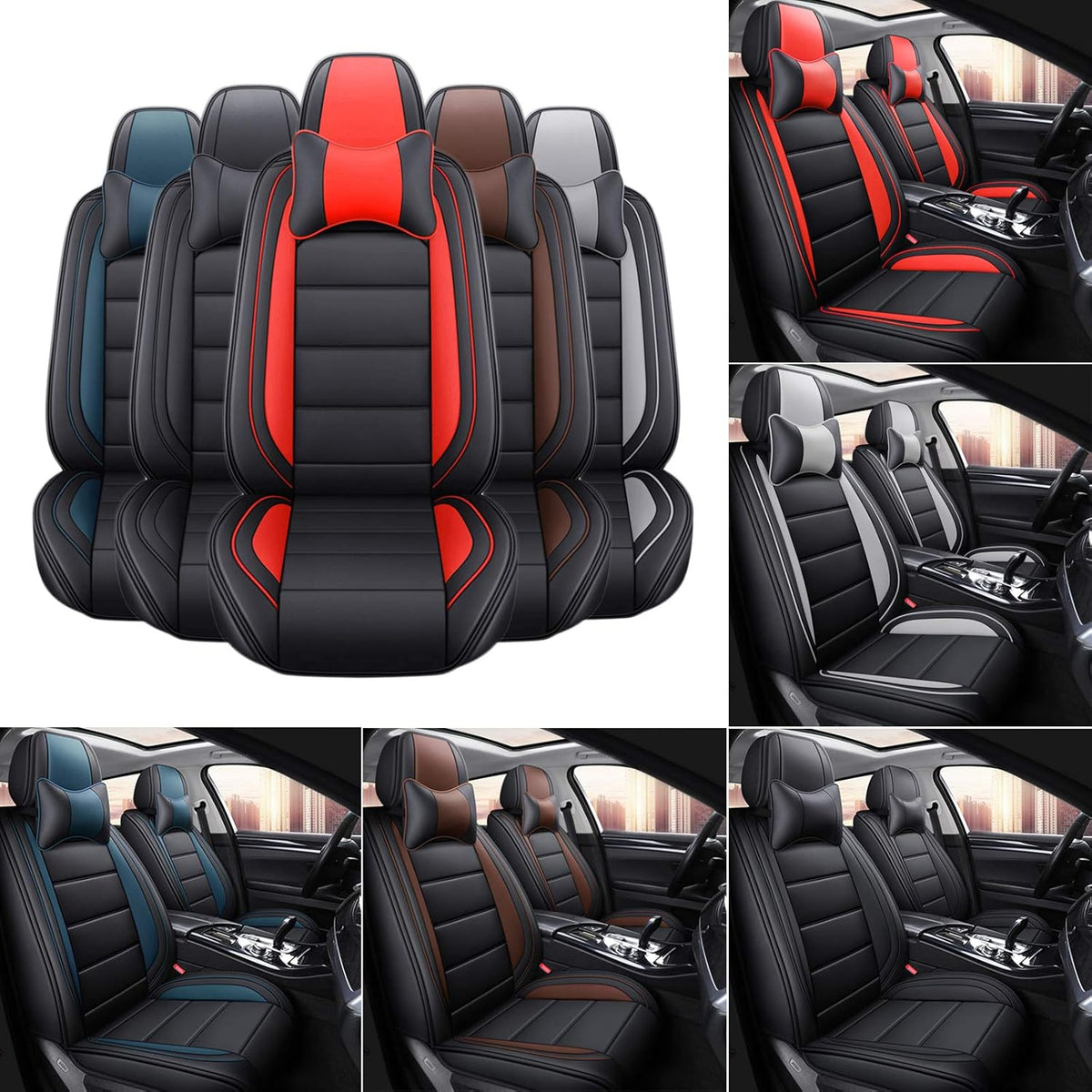 Black Coffee Leatherette Car Seat Cover Full Set P1467