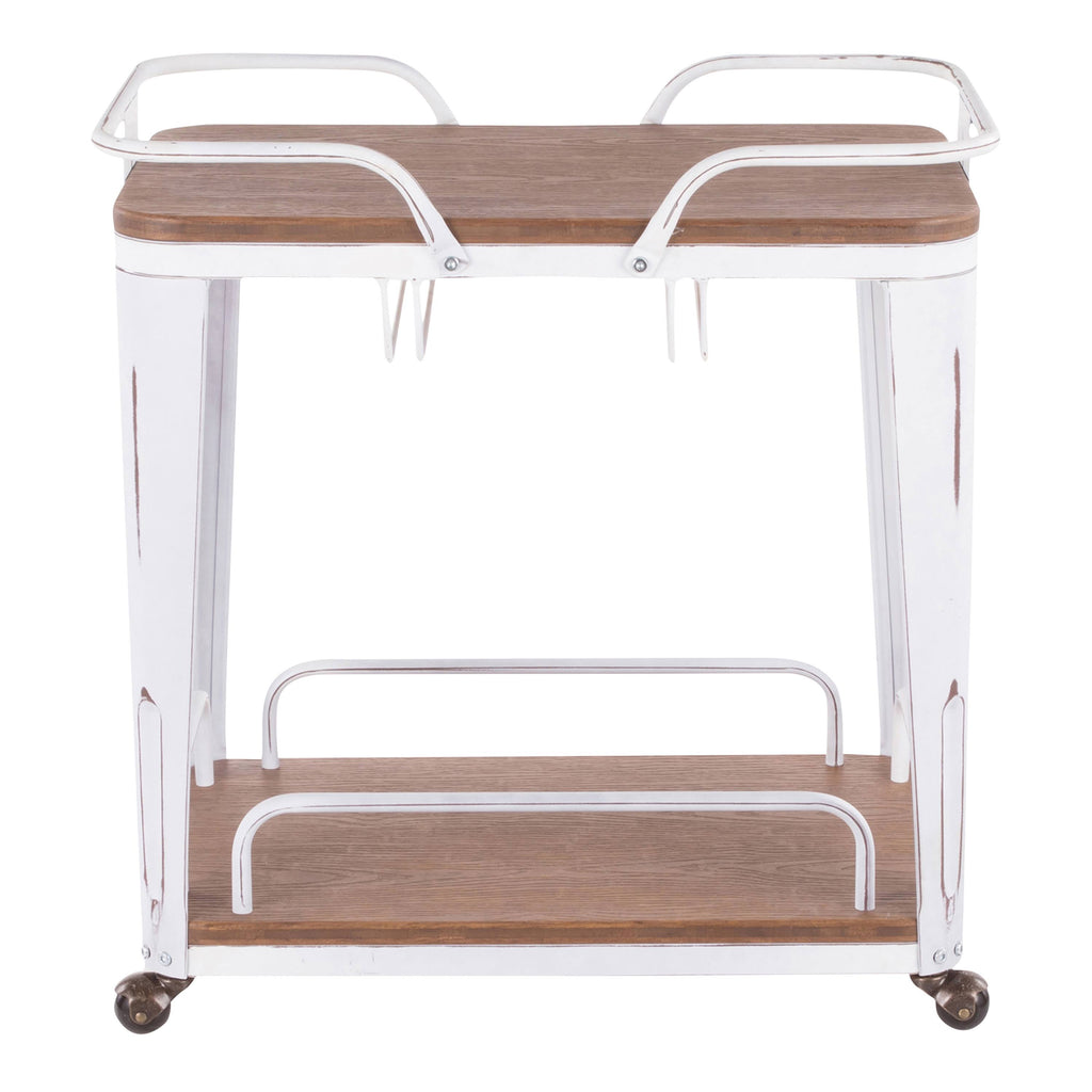 Vintage White Metal Bar Cart with Brown Bamboo O312751