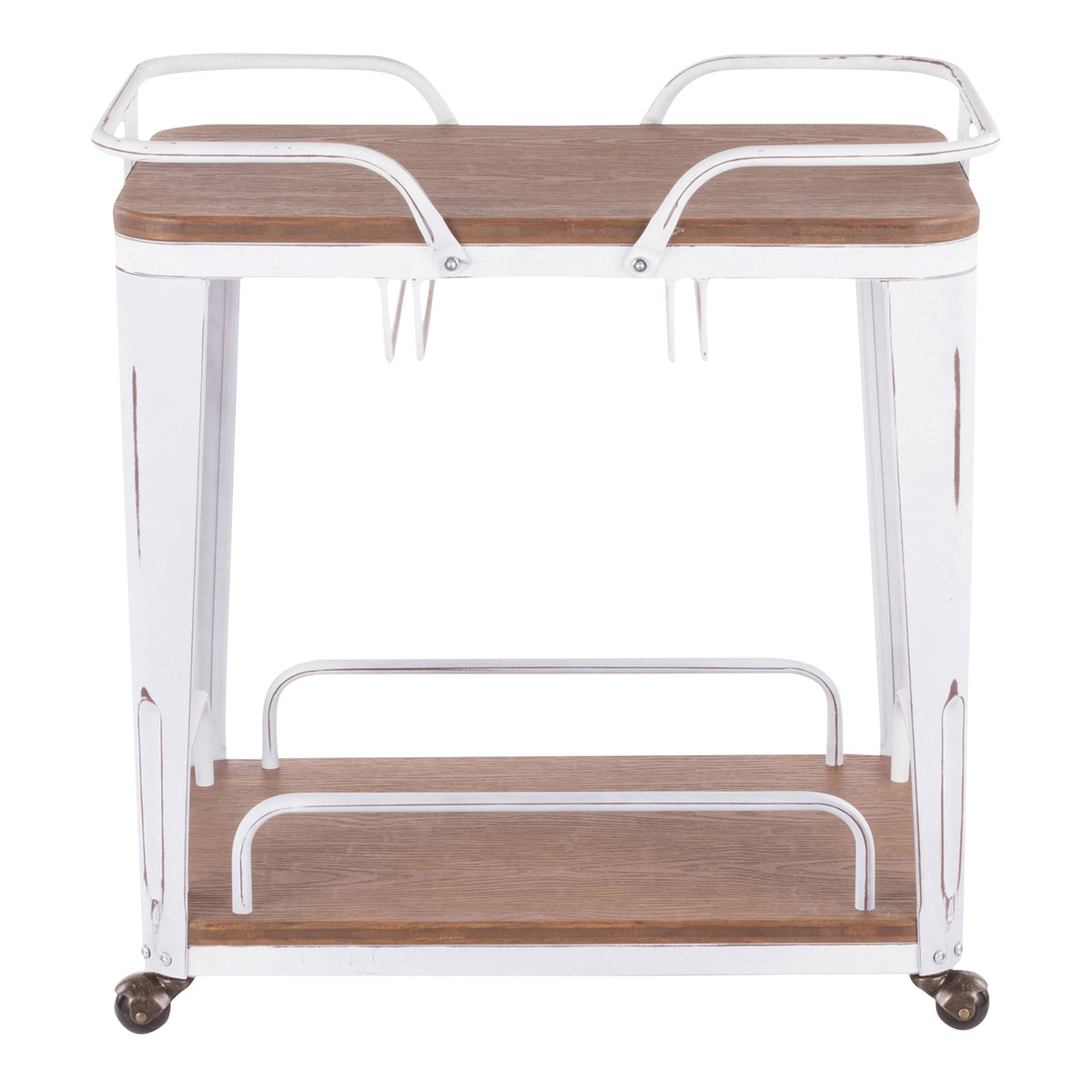 Vintage White Metal Bar Cart with Brown Bamboo O312751