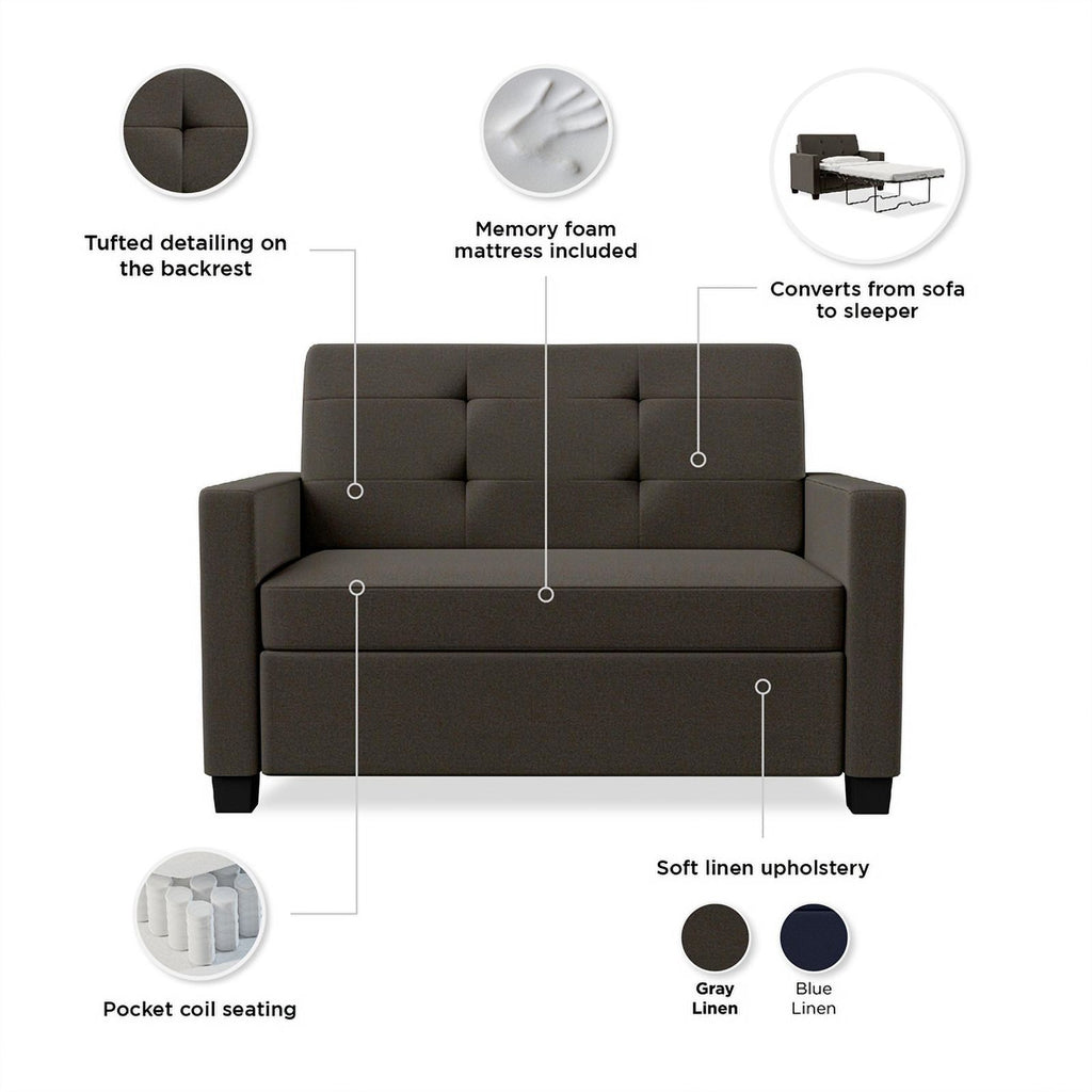 Gray Linen Loveseat Sleeper Sofa Q7661