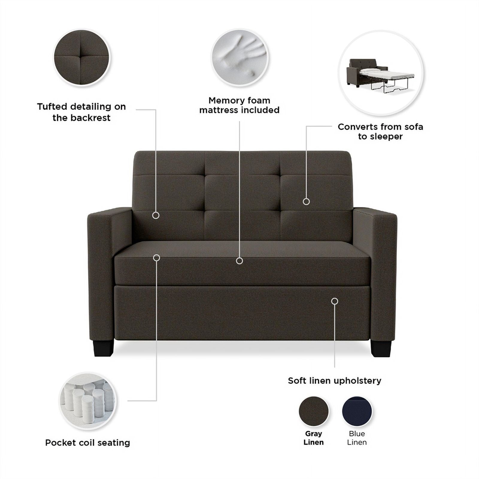 Gray Linen Loveseat Sleeper Sofa Q7661