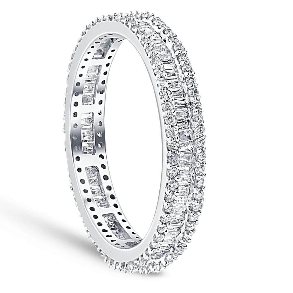 1 1/10 Ct Baguette & Diamond Eternity Ring Wedding Band Q418