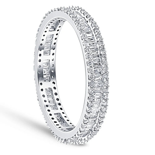1 1/10 Ct Baguette & Diamond Eternity Ring Wedding Band Q418
