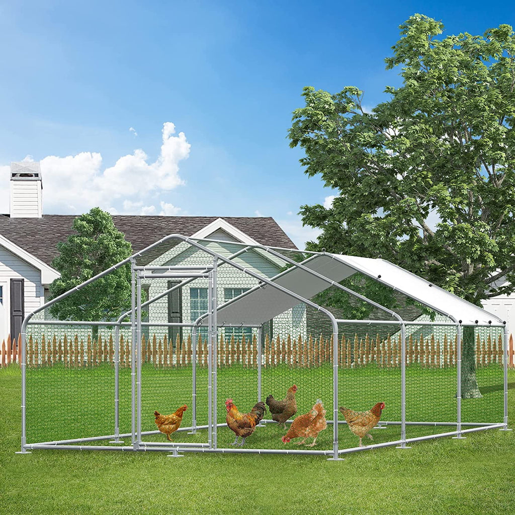 Large Metal Chicken Coop Run with Waterproof Anti-UV Cover B47976