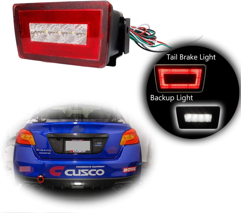 3-In-1 LED Rear Bumper Fog Light Kit Stop Brake Backup Reverse Running Tail Lights Red Lens Pack of 2 B177