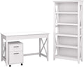 48W Writing Desk with 2 Drawer Mobile File Cabinet and 5 Shelf Bookcase, Pure White Oak D982563