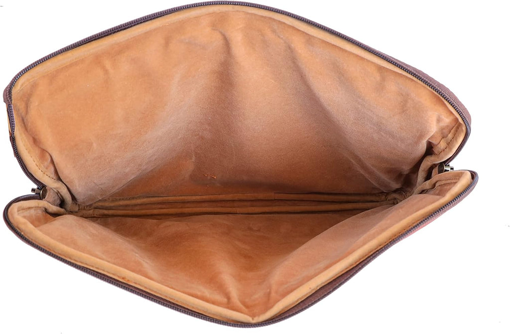 Brown Padded Velvet Leather Laptop Sleeve Bag V435861