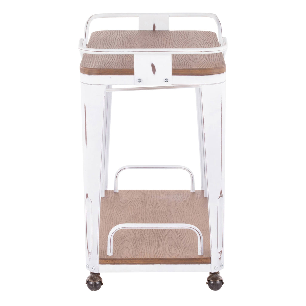 Vintage White Metal Bar Cart with Brown Bamboo O312751