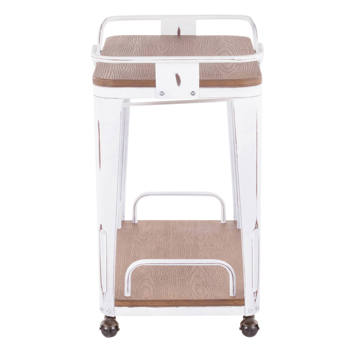Vintage White Metal Bar Cart with Brown Bamboo O312751
