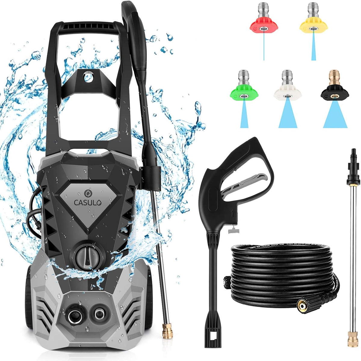 1800W Electric Pressure Washer with 5 Nozzles and Hose Reel X45642