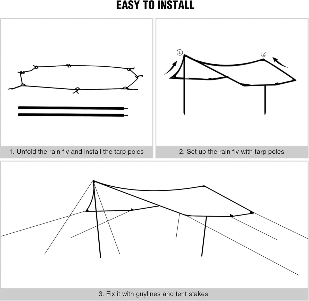 Camping Tent Tarp with Poles, 4-6 Person PU 3000mm Lightweight Awning Canopy Sun Shelter O134