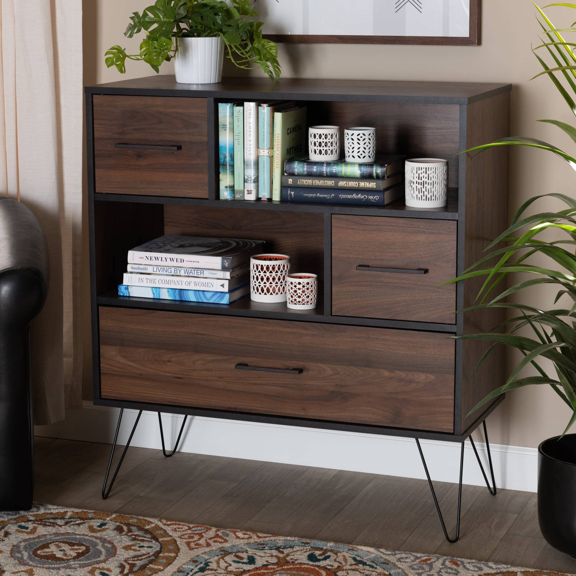 Walnut Brown 1-Drawer Wood Bookcase U206