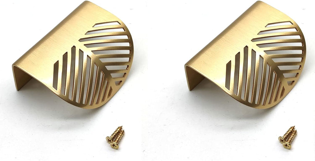 Gold Brass Leaf Shaped Cabinet Pulls 6pcs 2.36 Length 1.54 Hole Centers with Mounting Screws R832357