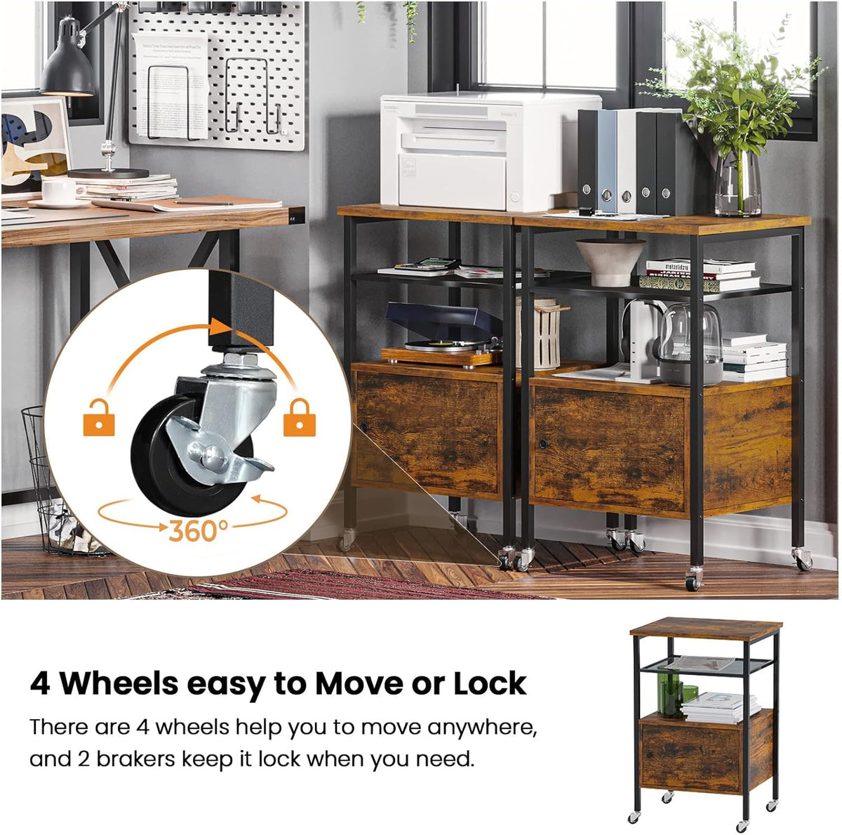 4-Tier Rolling Printer Cart with Storage Shelves V74074