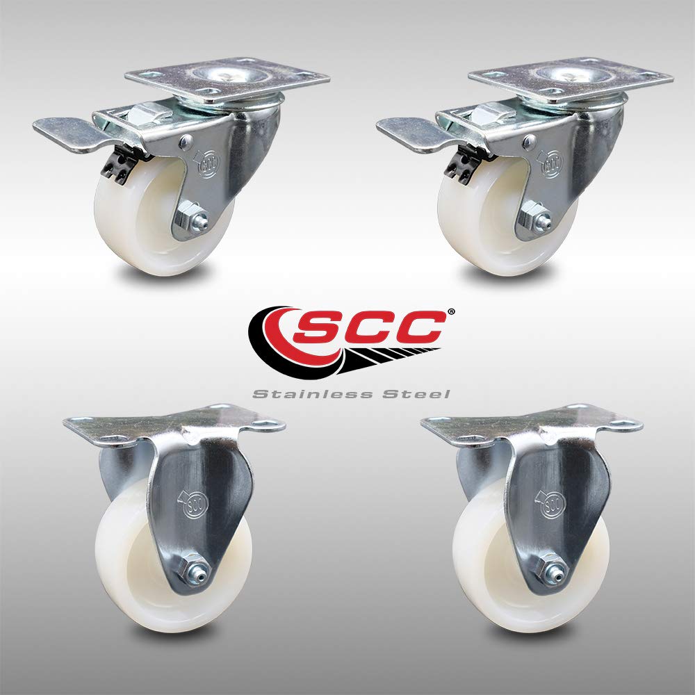 Swivel Caster with Top Locking Brake, 5 x 1.25 White Wheel, 300 lbs Capacity, Pack of 2 B892