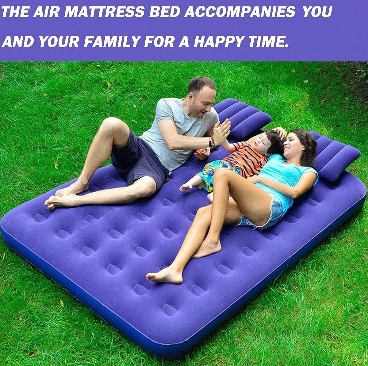 Full Size Air Mattress with Air Pump Inflatable Mattress with Flocking Surface Blow Up Mattress Air Bed Pack of 2 C38928