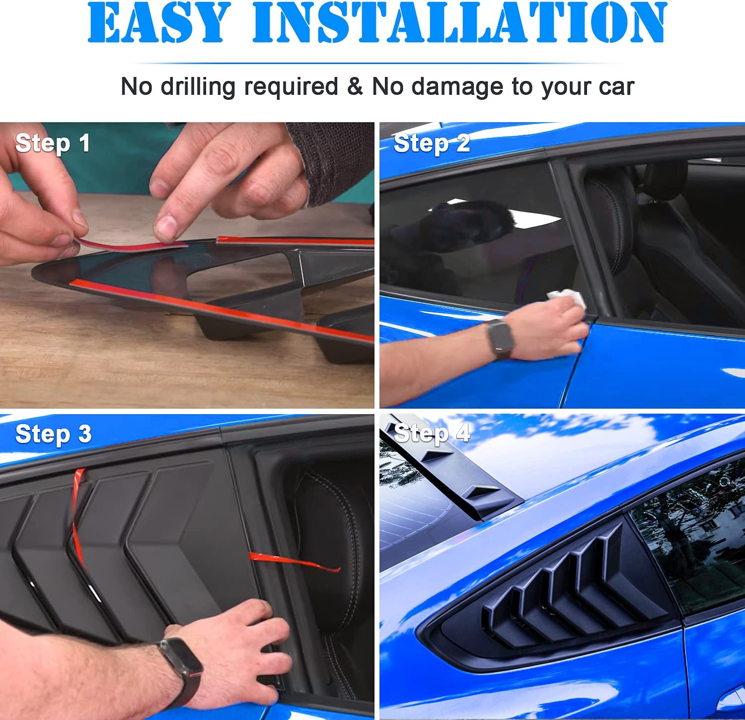 Matte Black Window Louvers for Ford Mustang 2015-2020 K2790
