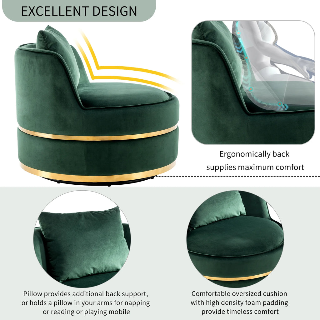 Green Velvet Round Barrel Accent Chair with Seat Cushion R680